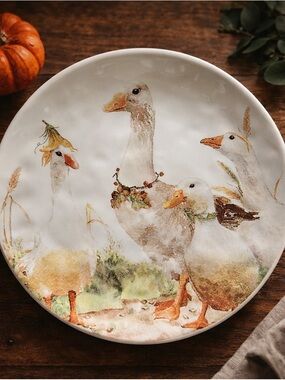 Vintage Pier 1 Goose Plate 8” Farmhouse Cottage Fall Harvest Dolomite